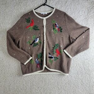 Mercer Street Studio Women's Cardinal Bird Embroidered Knit Cardigan Sweater XL